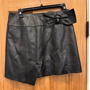 Gianni Bini Skirt Women S Leather Black Wrap Mini Buckle Asymmetrical Hem